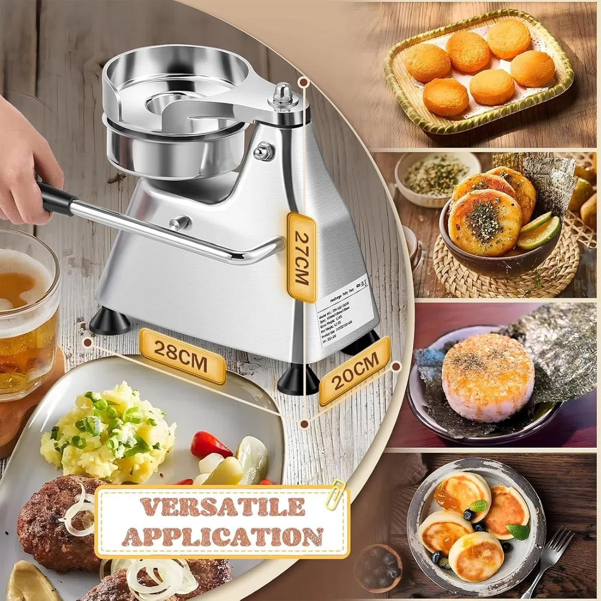 Kommerzieller 3-in-1-Burger-Patty-Maker, robuste Edelstahlpresse für einfache Hamburgerzubereitung