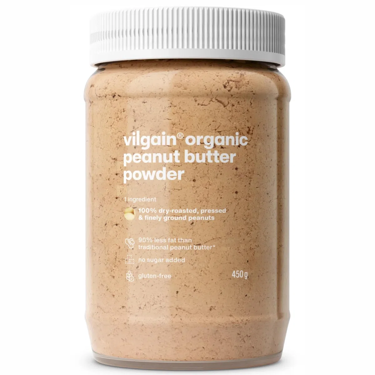 Vilgain 100% BIO Erdnussbutter Pulver 450g | Zuckerfrei mit 2x Weniger Kalorien | Ideal für Smoothies & Porridge | Reich an Eiweiß & Ballaststoffen